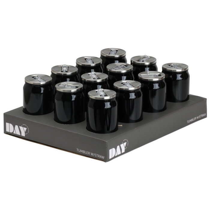 Day Taza Térmica de Acero Inoxidable Estilo Lata con Pajita, 350 ml, Doble Pared Aislamiento, Material PP PS Silicona