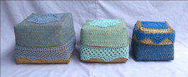 DKD Home Decor Set de 3 Cestas de Bambú y Algodón Azul
