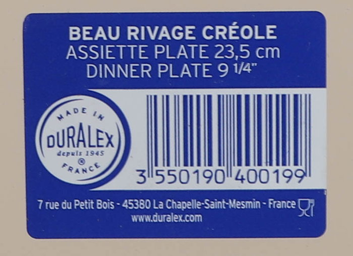 Duralex Plato Llano 23.5 cm Creole "Beau Rivage" (48 Unidades)