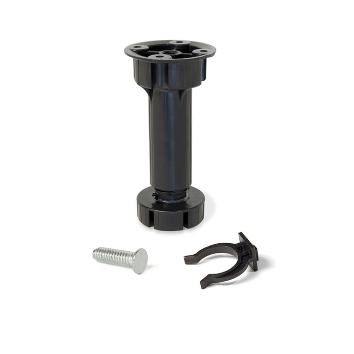 Emuca Lote de 10 kits de pies niveladores para mueble Bone, con base premontada, altura 150mm, regulable 148-165mm, Plástico, Negro