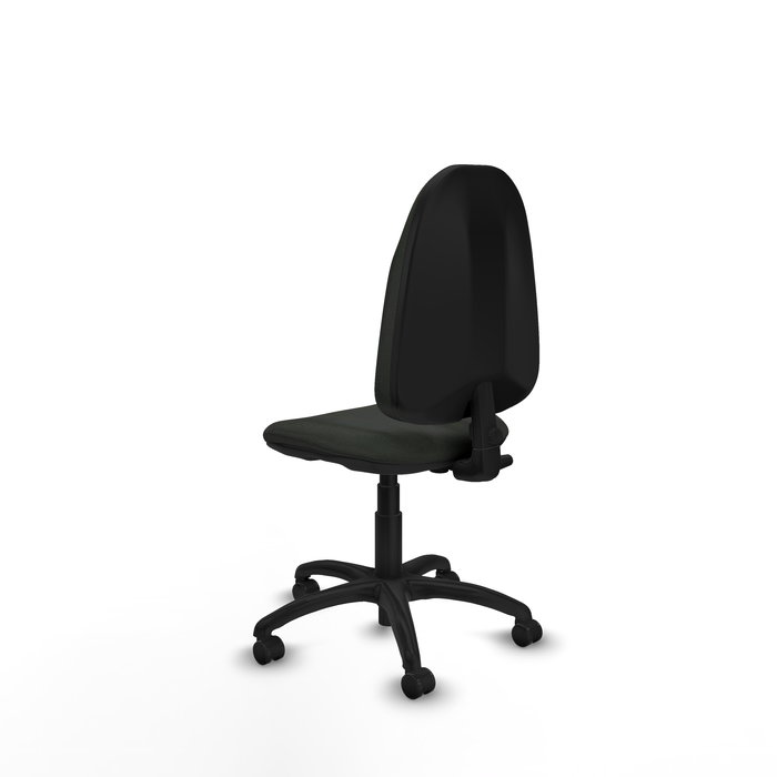 Silla de oficina Algarra con mecanismo Contacto permanente básico tapizada con Tela color Negro. Equipada con Base poliamida negra, Sin brazos y Ruedas autofrenantes