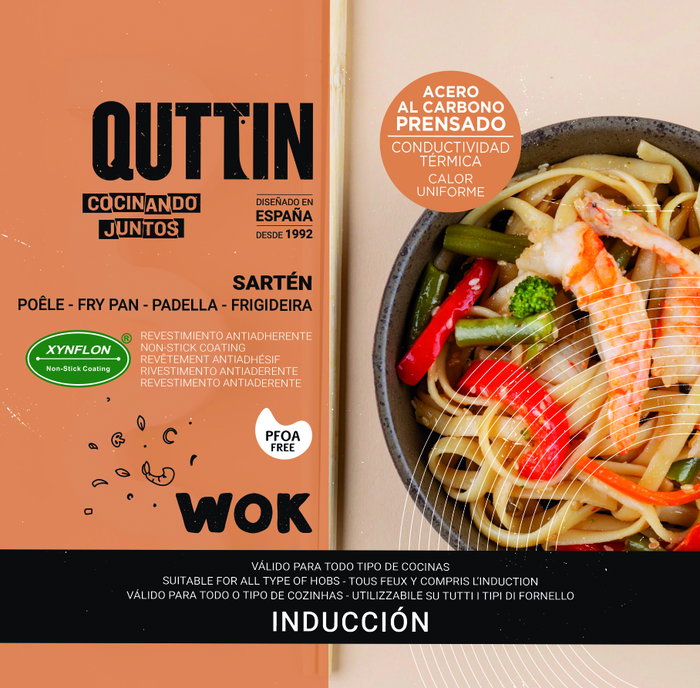 Inde Sartén Wok Quttin con Mango de Madera, 30 cm (6 Unidades)