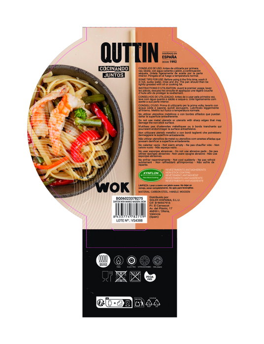 Inde Sartén Wok Quttin con Mango de Madera, 30 cm (6 Unidades)