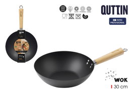 Inde Sartén Wok Quttin con Mango de Madera, 30 cm (6 Unidades)