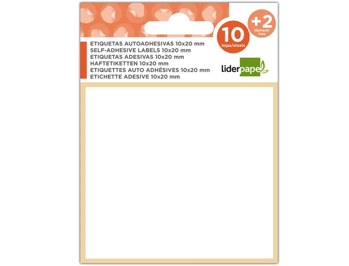 Liderpapel Etiquetas Adhesivas 9x16 mm 48 Unidades Por Hoja Sobre de 10 Hojas + 2 Obsequio