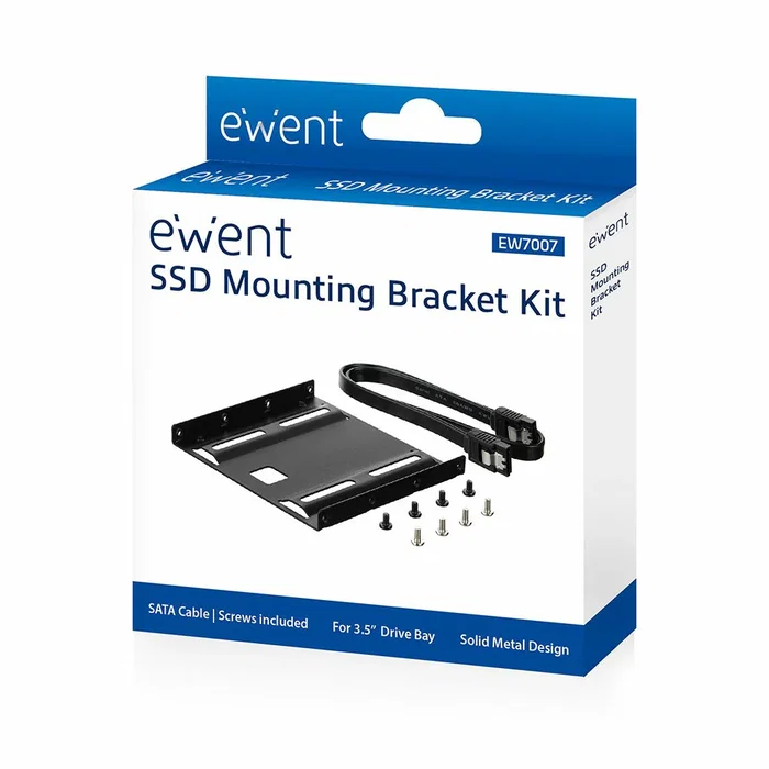 Ewent EW7007 Kit de Montaje/Bahía para Disco Duro o SSD 2.5" a Ranura 3.5", Incluye Tornillos y Cable SATA, Color Negro
