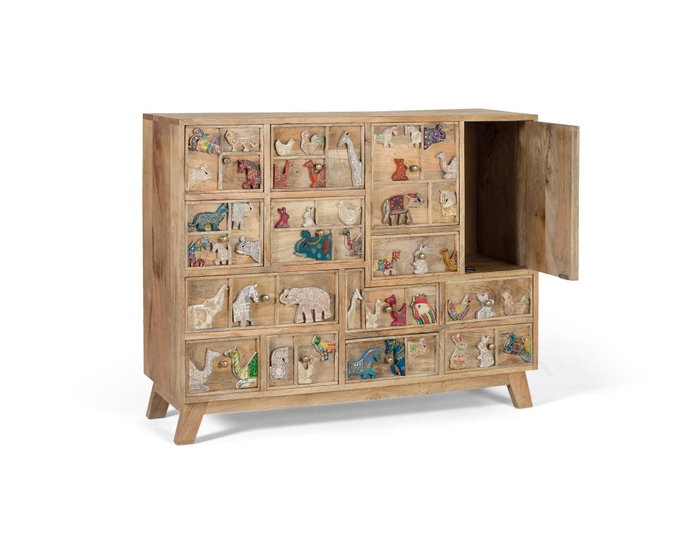 GINER Y COLOMER Cómoda de Madera de Mango Natural con 13 Cajones y Decoración Artesanal