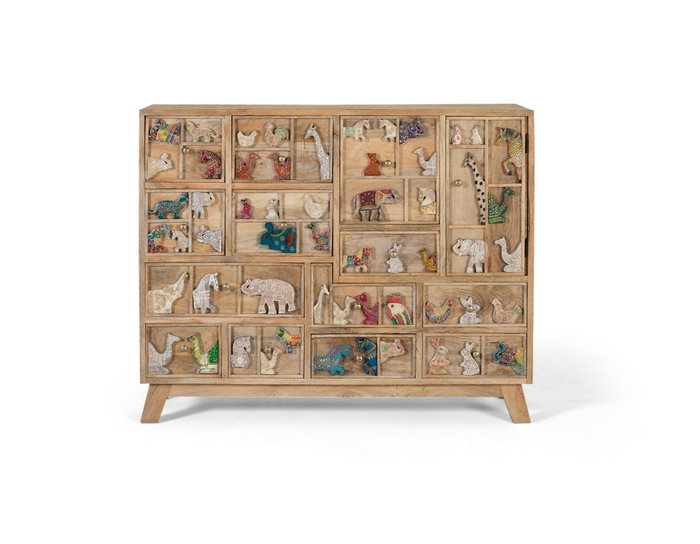 GINER Y COLOMER Cómoda de Madera de Mango Natural con 13 Cajones y Decoración Artesanal