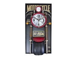 DKD Home Decor Reloj de Pared Vintage Rojo Dorado 60x120x18 cm Metal PVC con Detalle de Moto