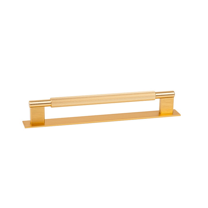 Viefe Tirador Aluminio Modelo Arpa Plate Con Placa Efecto Inox, Negro Cepillado Y Laton Cepillado Dist. Agujero 1178Mm