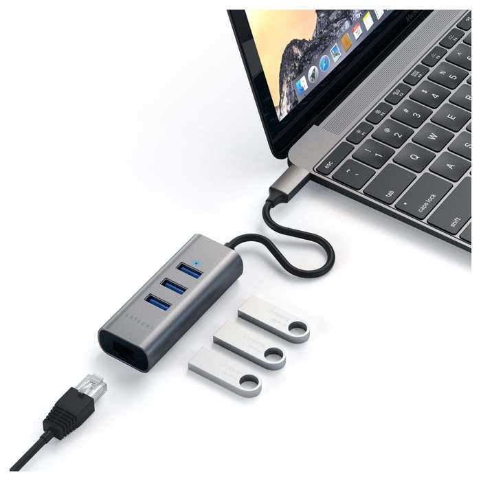Satechi Hub Type-C 2-in-1 con 3 puertos USB 3.0 y Ethernet ST-TC2N1USB31AM Satechi Hub Type-C 2-in-1 con 3 puertos USB 3.0 y Ethernet ST-TC2N1USB31AM