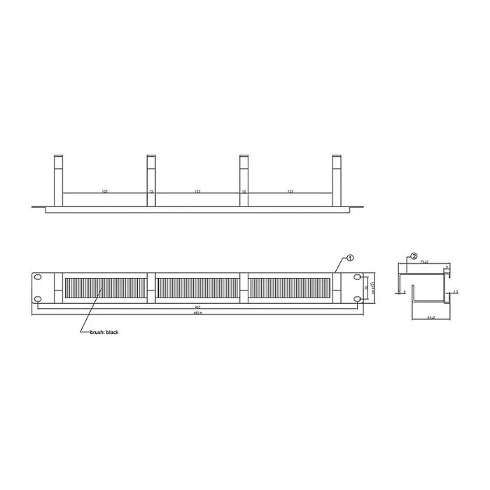 ROLINE Placa frontal de 19 pulgadas 48,26 cm con 4 ojales y pasacables tipo cepillo RAL 7035 Lichtgrau