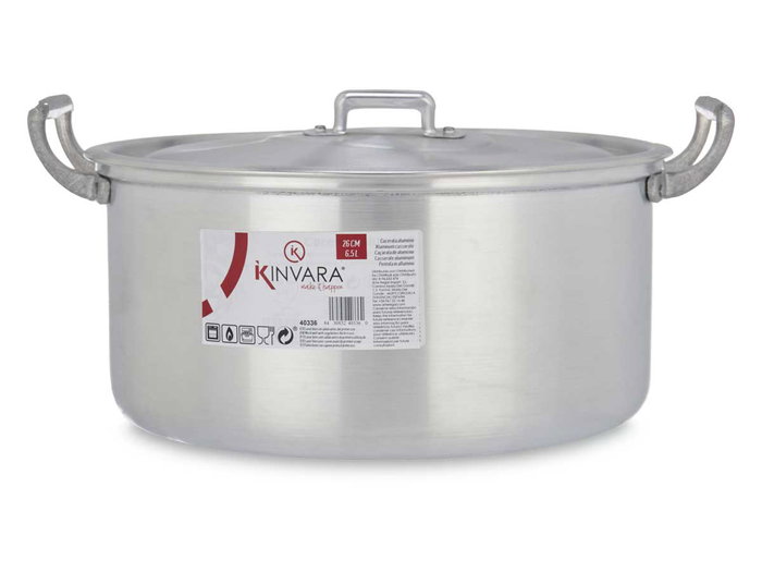 Kinvara Cacerola Aluminio 26 cm 6,5 L Plata Apto Gas Horno Lavavajillas (Set de 6)
