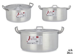 Kinvara Cacerola Aluminio 26 cm 6,5 L Plata Apto Gas Horno Lavavajillas (Set de 6)