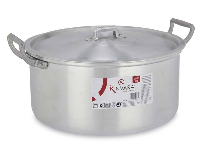 Kinvara Cacerola Aluminio 26 cm 6,5 L Plata Apto Gas Horno Lavavajillas (Set de 6)