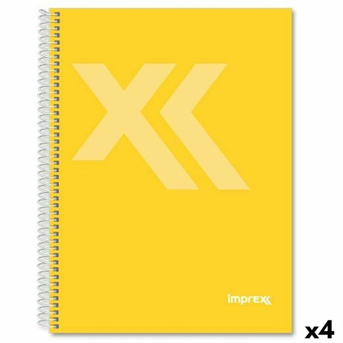 IMPREX Set de 4 Cuadernos de Espiral A5 Tapa Forrada Amarillo 80H 90gr 4x4