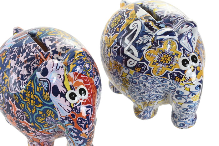 DKD Home Decor Hucha Mediterraneo Multicolor 2 Unidades 11 x 11 x 14 cm