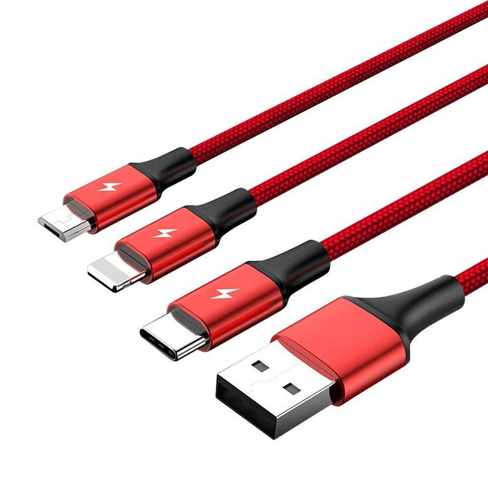 Unitek Cable de Carga 3 en 1 Micro USB/Lightning/USB-C 1.2m Rojo Unitek Cable de Carga 3 en 1 Micro USB/Lightning/USB-C 1.2m Rojo
