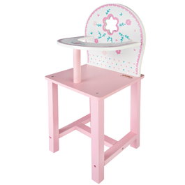 WOOMAX Trona para muñecas de madera blanca y rosa con flores