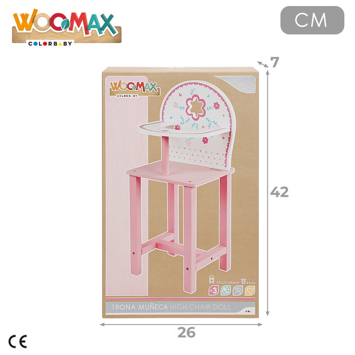 WOOMAX Trona para muñecas de madera blanca y rosa con flores