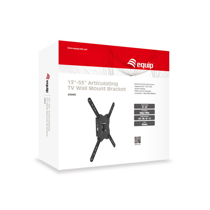 Equip Soporte de TV Inclinable para Pantallas de 13" a 55" (-14º/+5º), Hasta 30 kg, Compatible VESA 400x400 - 650405