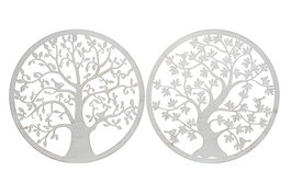 DKD Home Decor Decoración Pared Boho Blanco Metal 40 x 40 cm Árbol (4 Unidades)