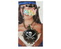 Collar Pirata Negro Calavera Mujer Adulto - Cuentas Plateadas y Placa Dorada para Disfraces