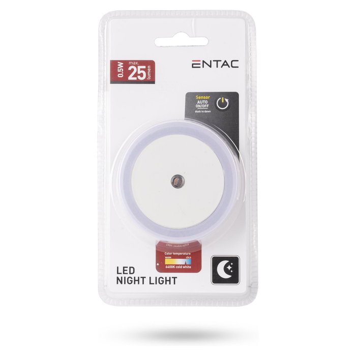 ENTAC Luz de noche LED Blanco con Sensor de Luz 0,5W ENTAC Luz de noche LED Blanco con Sensor de Luz 0,5W