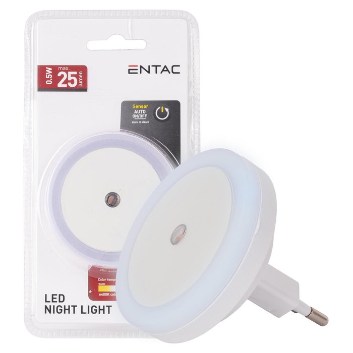 ENTAC Luz de noche LED Blanco con Sensor de Luz 0,5W ENTAC Luz de noche LED Blanco con Sensor de Luz 0,5W