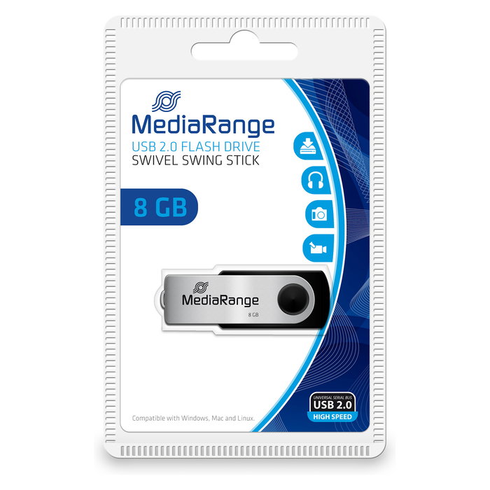MEDIARANGE MR908 Stick USB 2.0 de 8GB Type-A / Micro-USB Giratorio Negro Plata MEDIARANGE MR908 Stick USB 2.0 de 8GB Type-A / Micro-USB Giratorio Negro Plata