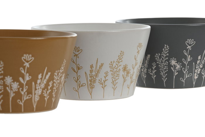 DKD Home Decor Set de 6 Cuencos de Gres Botánico con Relieve, Surtido de Colores