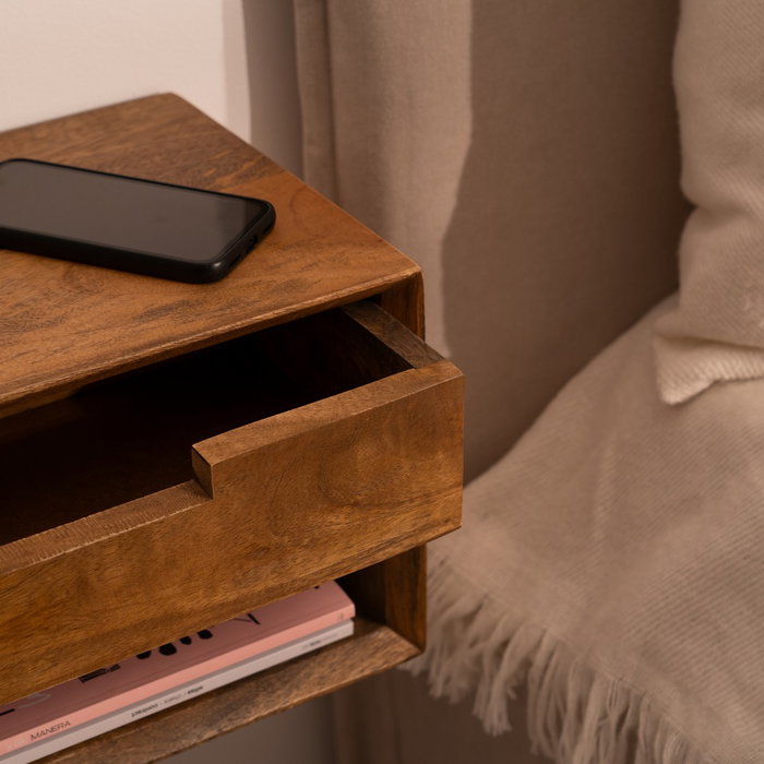 Mesita Flotante Miel Madera de Mango 40 X 25 X 23 cm