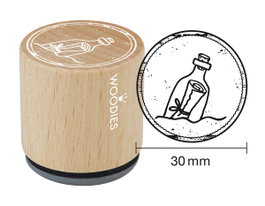 Woodies Sello de madera y caucho botella en el mar 33x30mm