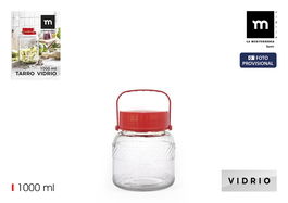 La Mediterranea Tarro de Vidrio con Tapa y Asa 1000 ml 12.4 x 12.4 cm (12 Unidades)