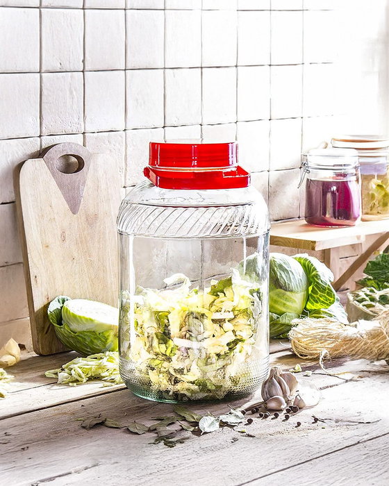 La Mediterranea Tarro de Vidrio con Tapa y Asa 1000 ml 12.4 x 12.4 cm (12 Unidades)