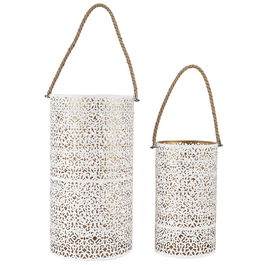 Home Deco Factory Juego de 2 Farolillos Dorado-Blanc