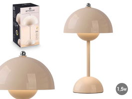 Giftdecor Lámpara de Mesa Bolet Beige, Luz 3 Colores (Amarillo, Blanco, Blanco Cálido), 1.5W, Recargable USB-C, Batería 18650 1200mAh, Dimensiones 18x30x18 cm (Set de 4)