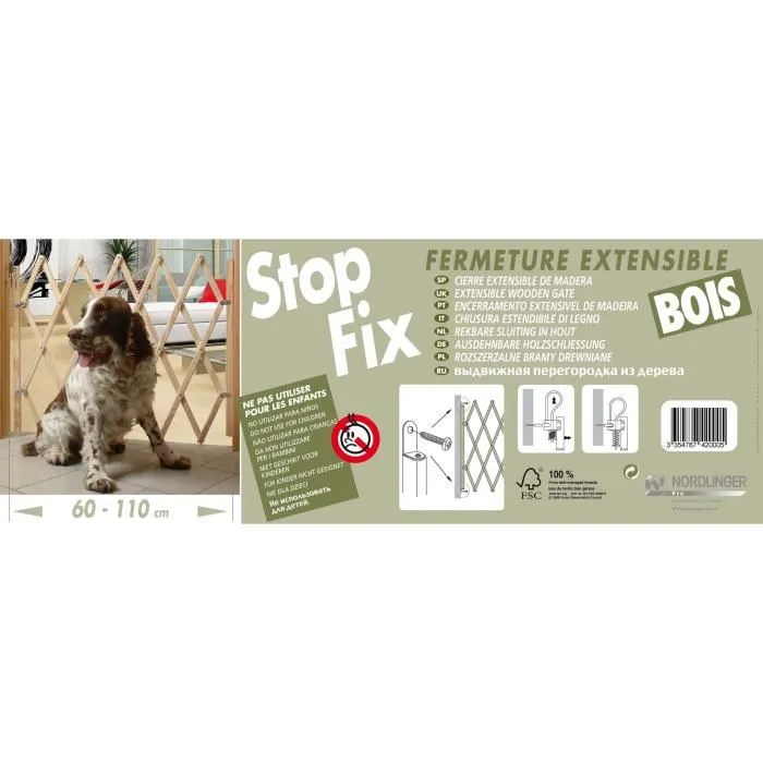 Nordlinger Pro Barrera extensible de madera Stopfix para perros - 60-110x84 cm color natural