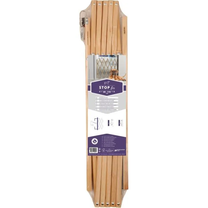 Nordlinger Pro Barrera extensible de madera Stopfix para perros - 60-110x84 cm color natural
