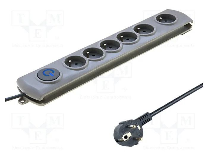 Qoltec Regleta con protección contra sobretensiones, 6 tomas, 5m, Gris