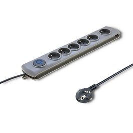 Qoltec Regleta con protección contra sobretensiones, 6 tomas, 5m, Gris