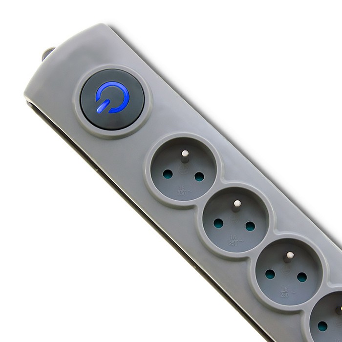 Qoltec Regleta con protección contra sobretensiones, 6 tomas, 5m, Gris
