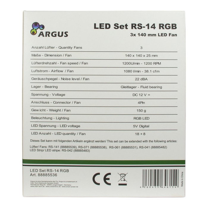 Inter-Tech ARGUS RGB-FAN SET RS-14 retail 140x140x25 mm