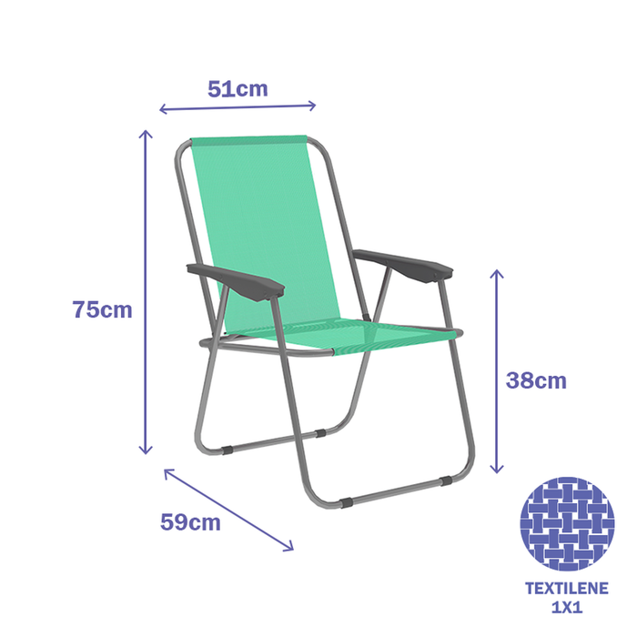 Marbueno Silla Plegable Color Verde Acero Playa y Piscina 59X51X75 cm MARBUENO SUMMER 10354V