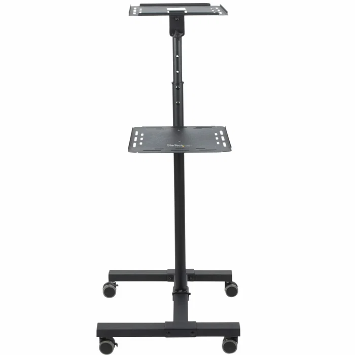 StarTech.com Carrito Móvil para Proyector y Portátil ADJPROJCART | Acero con 2 Estantes Ajustables | Altura 95-145 cm | Ruedas con Freno | Soporte Multimedia Móvil con Gestión Cable