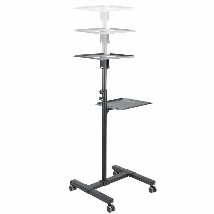 StarTech.com Carrito Móvil para Proyector y Portátil ADJPROJCART | Acero con 2 Estantes Ajustables | Altura 95-145 cm | Ruedas con Freno | Soporte Multimedia Móvil con Gestión Cable