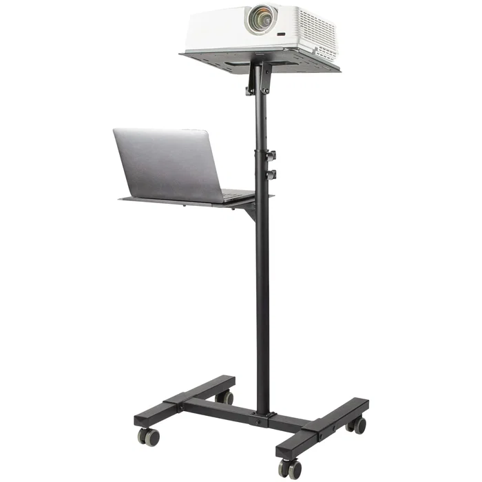 StarTech.com Carrito Móvil para Proyector y Portátil ADJPROJCART | Acero con 2 Estantes Ajustables | Altura 95-145 cm | Ruedas con Freno | Soporte Multimedia Móvil con Gestión Cable