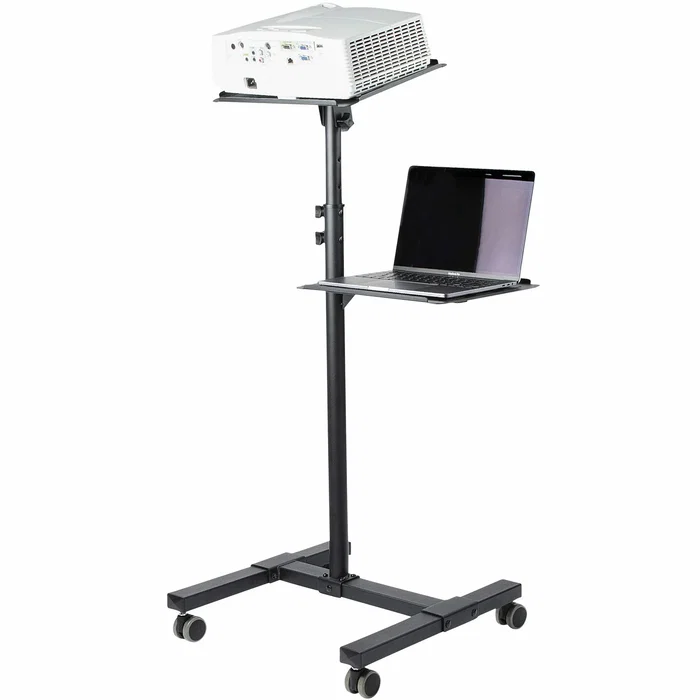 StarTech.com Carrito Móvil para Proyector y Portátil ADJPROJCART | Acero con 2 Estantes Ajustables | Altura 95-145 cm | Ruedas con Freno | Soporte Multimedia Móvil con Gestión Cable