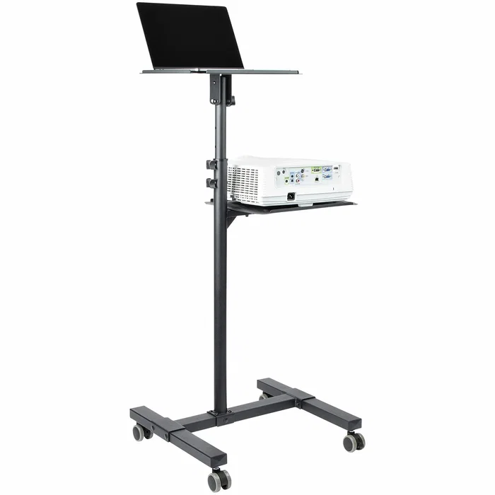 StarTech.com Carrito Móvil para Proyector y Portátil ADJPROJCART | Acero con 2 Estantes Ajustables | Altura 95-145 cm | Ruedas con Freno | Soporte Multimedia Móvil con Gestión Cable