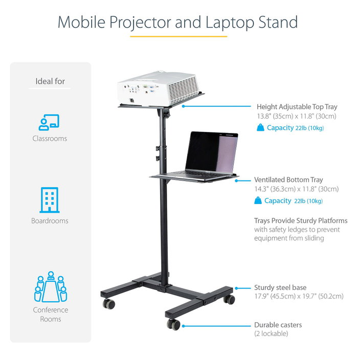 Startech Carrito Móvil para Proyector y Portátil de Servicio Pesado con 2 Estantes Startech Carrito Móvil para Proyector y Portátil de Servicio Pesado con 2 Estantes
